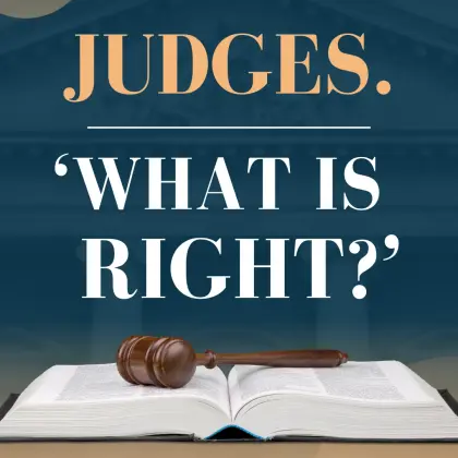 Groundswell Term 3 2026 series poster: Judges, 'What is right?', with a gavel resting on an open Bible
